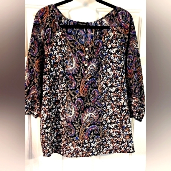 NOTATIONS Multicolor 3/4 Sleeves Floral Blouse Top Size L - Picture 1 of 3